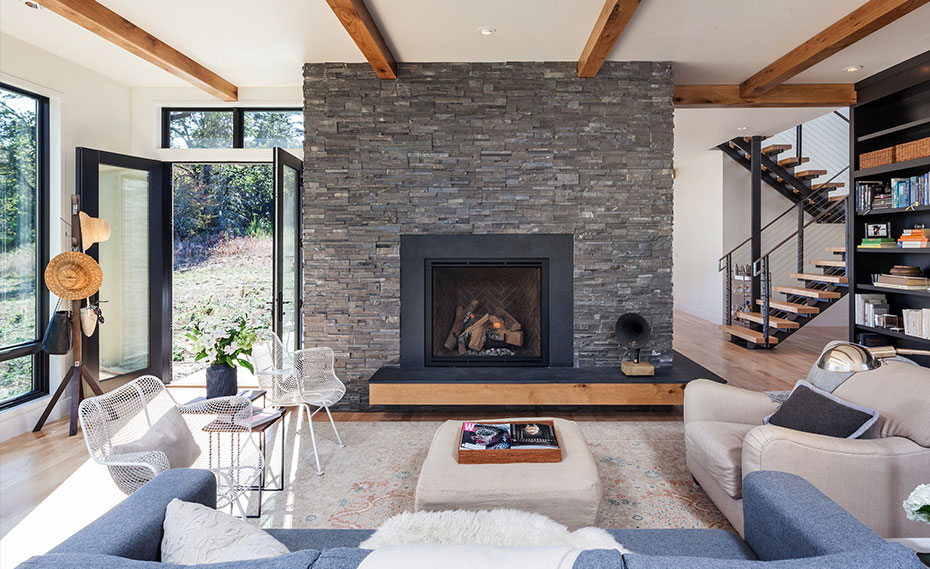 Grey Stone Panel Fireplace Designs Portland 