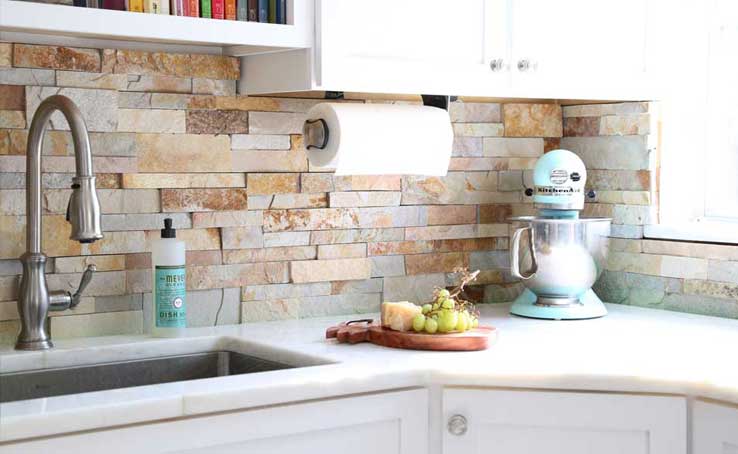 Natural Stacked Stone Backsplash Tiles For Kitchens And